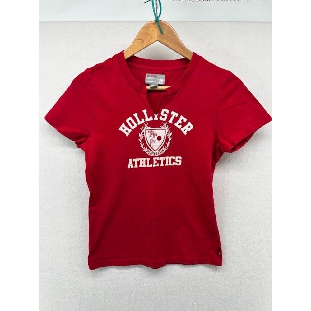 Hollister Women's Size Large Red Fitted Logo Tee‎ Vintage Y2K